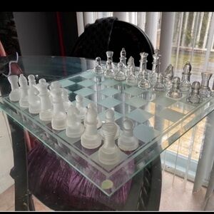 Pier 1 Crystal Chess Set with Frosted and Clear Pieces